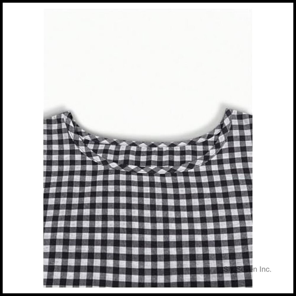 Flowy Gingham Sundress Puff Sleeve Crew Neck Midi Tiered Elegant Summer Dress - Picture 3 of 5
